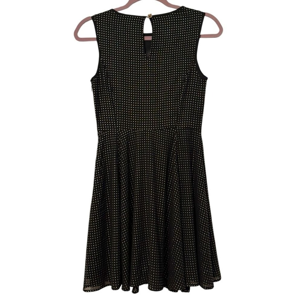 Express Fit and Flare Dress Black Gold Studded Mesh Inset Womens 2 - Picture 5 of 9
